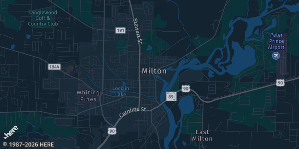 Map of Milton, FL. The exact address of Santa Rosa Auditorium is not known, so the map shows the area rather than a specific building.