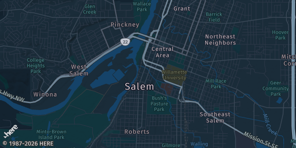 Map of Salem, OR. The exact address of Jackman-Long Building Salem Fairgrounds is not known, so the map shows the area rather than a specific building.