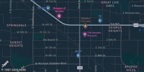 Map showing Apopka Community Center in Apopka, FL.