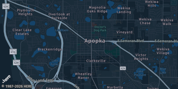 Map of Apopka, FL. The exact address of Apopka Community Center is not known, so the map shows the area rather than a specific building.
