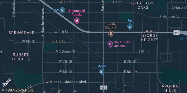 Map showing Apopka Community Center in Apopka, FL.
