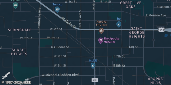 Map of Apopka, FL. The exact address of Apopka Community Center is not known, so the map shows the area rather than a specific building.