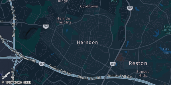 Map of Herndon, VA. The exact address of Hyatt Regency Dulles is not known, so the map shows the area rather than a specific building.