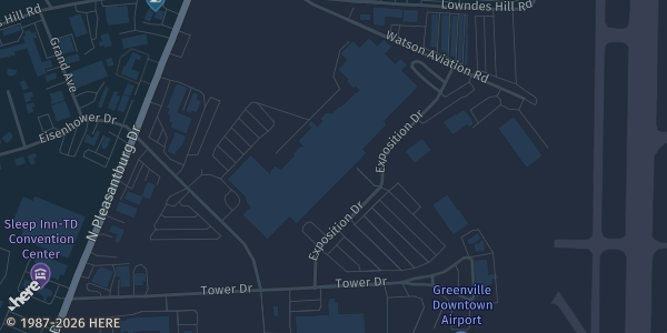 Map showing Greenville Convention Center in SC.