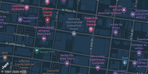 Map showing Kentucky International Convention Center, Halls A–E in Louisville, KY.
