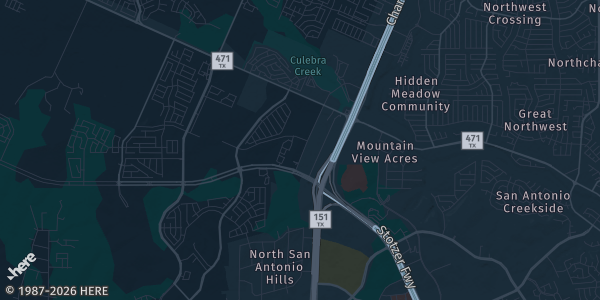 Map of San Antonio, TX. The exact address of Rolling Oaks Mall is not known, so the map shows the area rather than a specific building.