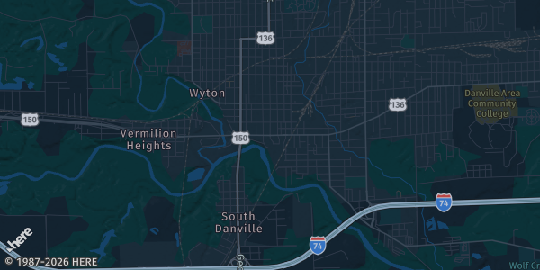 Map of Danville, IL. The exact address of David S Palmer Civic Center is not known, so the map shows the area rather than a specific building.