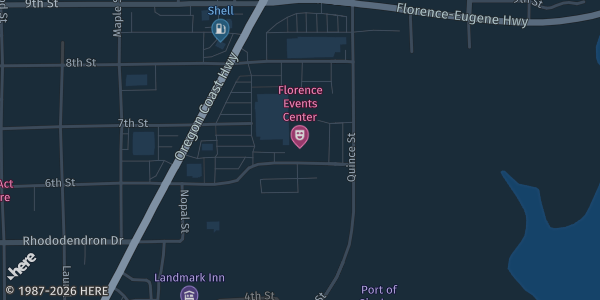 Map showing Florence Events Center in Florence, OR.