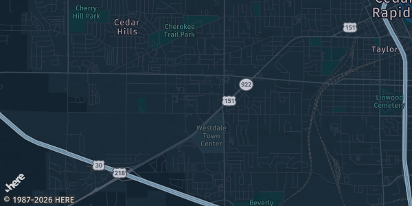 Map of Cedar Rapids, IA. The exact address of Backyard BBQ Iowa is not known, so the map shows the area rather than a specific building.