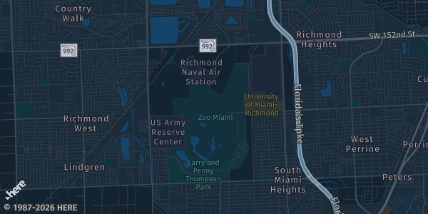 Map of Miami, FL. The exact address of Zoo Miami Florida Room is not known, so the map shows the area rather than a specific building.