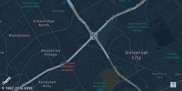 Map of Live Oak, TX. The exact address of Hilton Garden Inn is not known, so the map shows the area rather than a specific building.