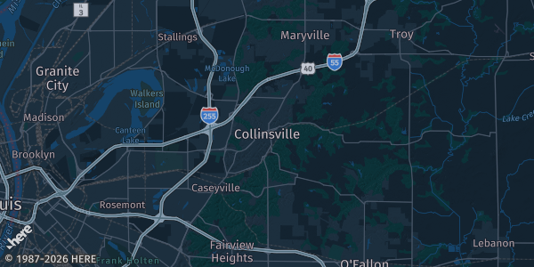Map of Collinsville, IL. The exact address of this venue is not known, so the map shows the area rather than a specific building.