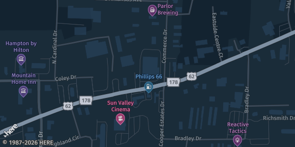 Map showing Ramada Inn in Mountain Home, AR.