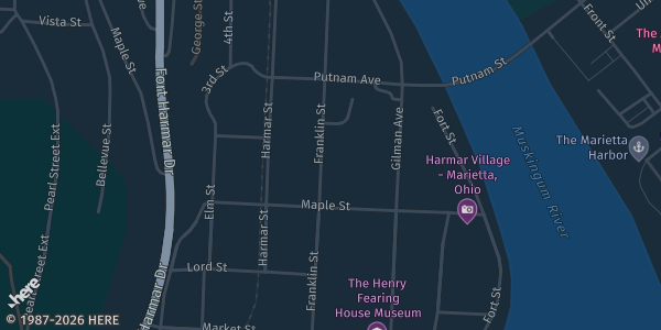 Map showing Knights of Columbus Hall in Marietta, OH.