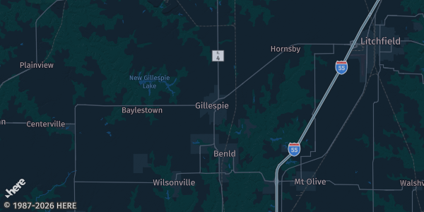 Map of Gillespie, IL. The exact address of this venue is not known, so the map shows the area rather than a specific building.