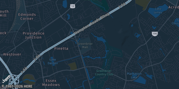 Map of Chesapeake, VA. The exact address of Greenbrier Mall is not known, so the map shows the area rather than a specific building.