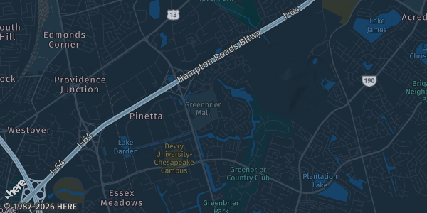 Map of Chesapeake, VA. The exact address of Greenbrier Mall is not known, so the map shows the area rather than a specific building.