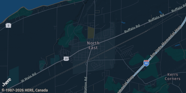 Map of North East, PA. The exact address of St. Gregory School is not known, so the map shows the area rather than a specific building.