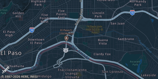 Map of El Paso, TX. The exact address of El Paso County Coliseum is not known, so the map shows the area rather than a specific building.