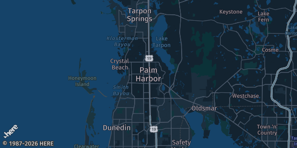 Map of Palm Harbor, FL. The exact address of Public Library is not known, so the map shows the area rather than a specific building.