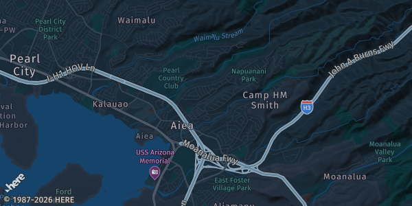 Map of Aiea, HI. The exact address of Aiea High School Gymnasium is not known, so the map shows the area rather than a specific building.