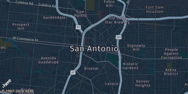 Map of San Antonio, TX. The exact address of 24/7 Church is not known, so the map shows the area rather than a specific building.