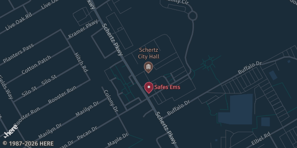 Map showing Schertz Civic Center in Schertz, TX.