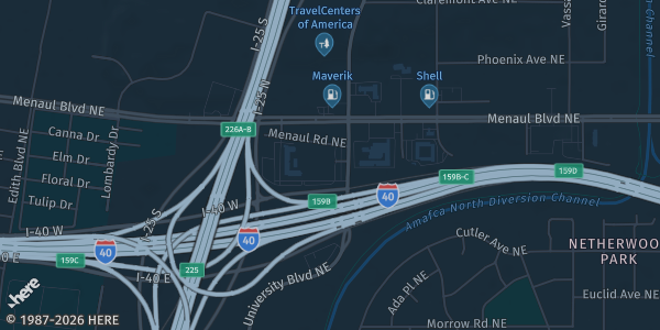 Map showing Crowne Plaza Hotel Albuquerque in Albuquerque, NM.