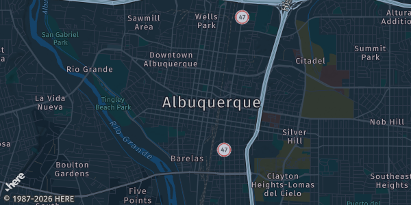 Map of Albuquerque, NM. The exact address of Albuquerque Comic Con is not known, so the map shows the area rather than a specific building.