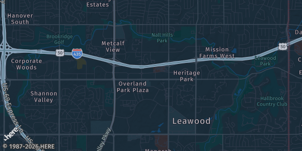 Map of Overland Park, KS. The exact address of All American Collectors Expo is not known, so the map shows the area rather than a specific building.