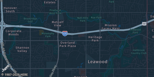 Map of Overland Park, KS. The exact address of All American Collectors Expo is not known, so the map shows the area rather than a specific building.