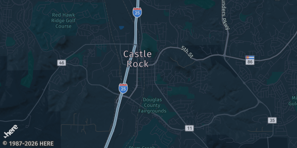 Map of Castle Rock, CO. The exact address of Douglas County Fairgrounds is not known, so the map shows the area rather than a specific building.
