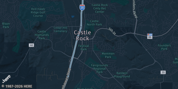 Map of Castle Rock, CO. The exact address of Douglas County Fairgrounds is not known, so the map shows the area rather than a specific building.