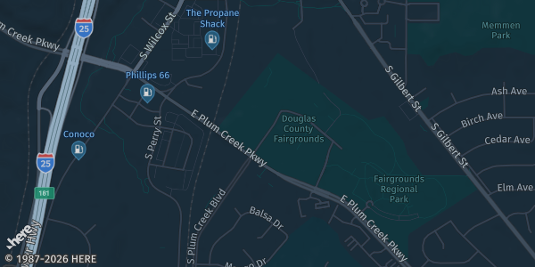 Map showing Douglas County Fairgrounds in Castle Rock, CO.