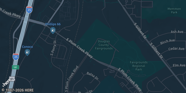 Map showing Douglas County Fairgrounds in Castle Rock, CO.