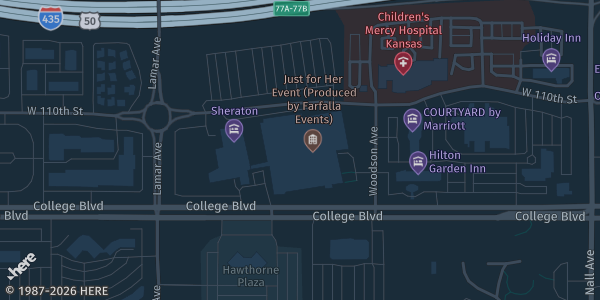 Map showing Overland Park Convention Center in Overland Park, KS.