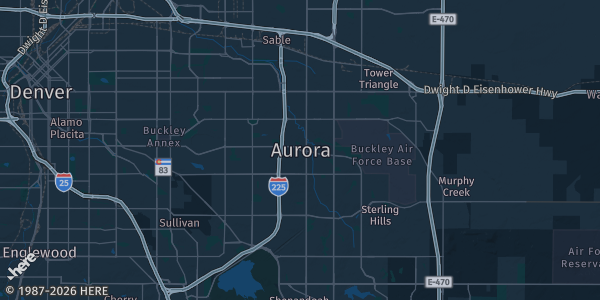 Map of Aurora, CO. The exact address of Arapahoe County Fair Grounds Event Center is not known, so the map shows the area rather than a specific building.