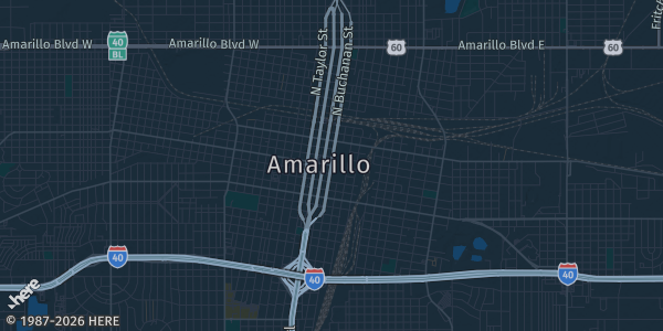 Map of Amarillo, TX. The exact address of Amarillo Civic Center is not known, so the map shows the area rather than a specific building.