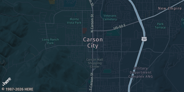 Map of Carson City, NV. The exact address of Carson City Community Center is not known, so the map shows the area rather than a specific building.