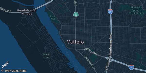 Map of Vallejo, CA. The exact address of Moose Lodge is not known, so the map shows the area rather than a specific building.
