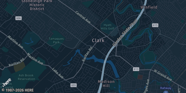 Map of Clark, NJ. The exact address of Clark Recreation Center is not known, so the map shows the area rather than a specific building.