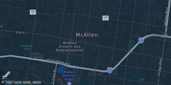 Map of McAllen, TX. The exact address of McAllen Convention Center is not known, so the map shows the area rather than a specific building.