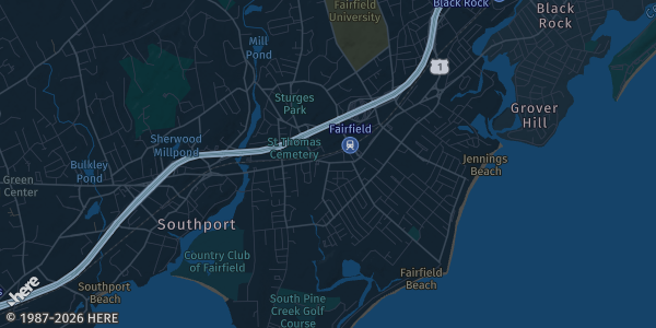 Map of Tpke Fairfield, CT. The exact address of Elicit Brewing Co. is not known, so the map shows the area rather than a specific building.