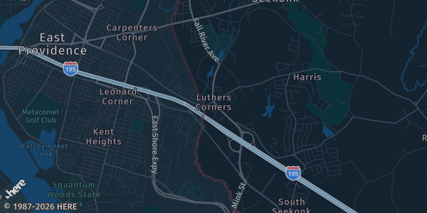 Map of Seekonk, MA. The exact address of Ramada Inn is not known, so the map shows the area rather than a specific building.