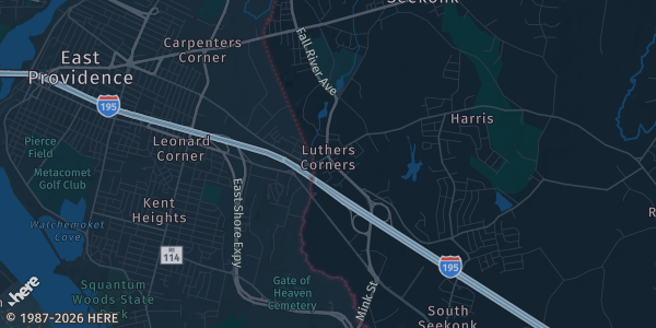 Map of Seekonk, MA. The exact address of Ramada Inn is not known, so the map shows the area rather than a specific building.