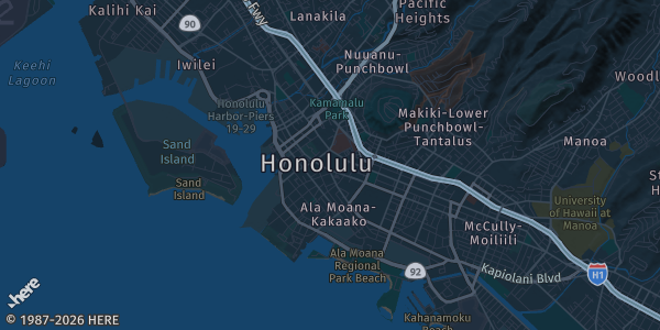 Map of Honolulu, HI. The exact address of Neal S. Blaisdell Center — Exhibition Hall is not known, so the map shows the area rather than a specific building.