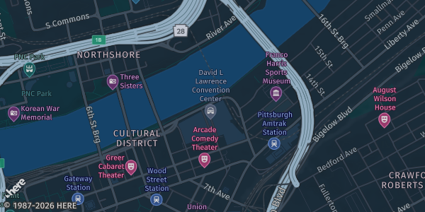 Map showing David Lawrence Convention Center in Pittsburgh, PA.