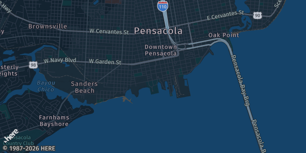 Map of Pensacola, FL. The exact address of Emerald Fortress is not known, so the map shows the area rather than a specific building.