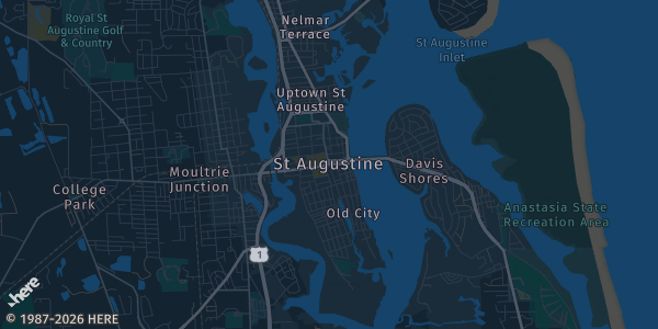 Map of St. Augustine, FL. The exact address of World Golf Village Renaissance St. Augustine Resort is not known, so the map shows the area rather than a specific building.