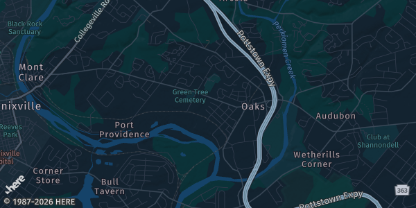 Map of Oaks, PA. The exact address of The Greater Philadelphia Expo Center is not known, so the map shows the area rather than a specific building.